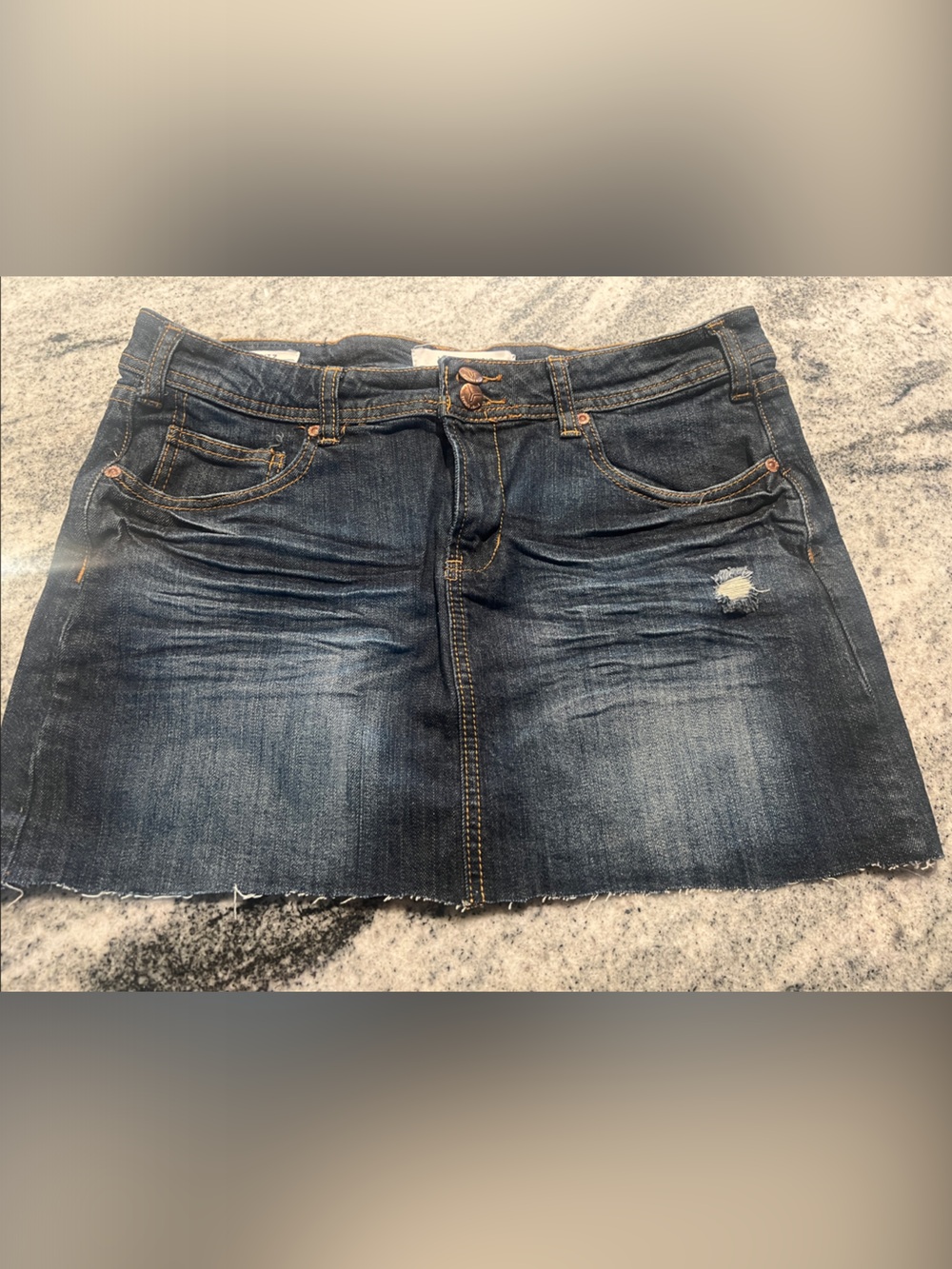 Vigoss Dark Blue Distressed Denim Skirt